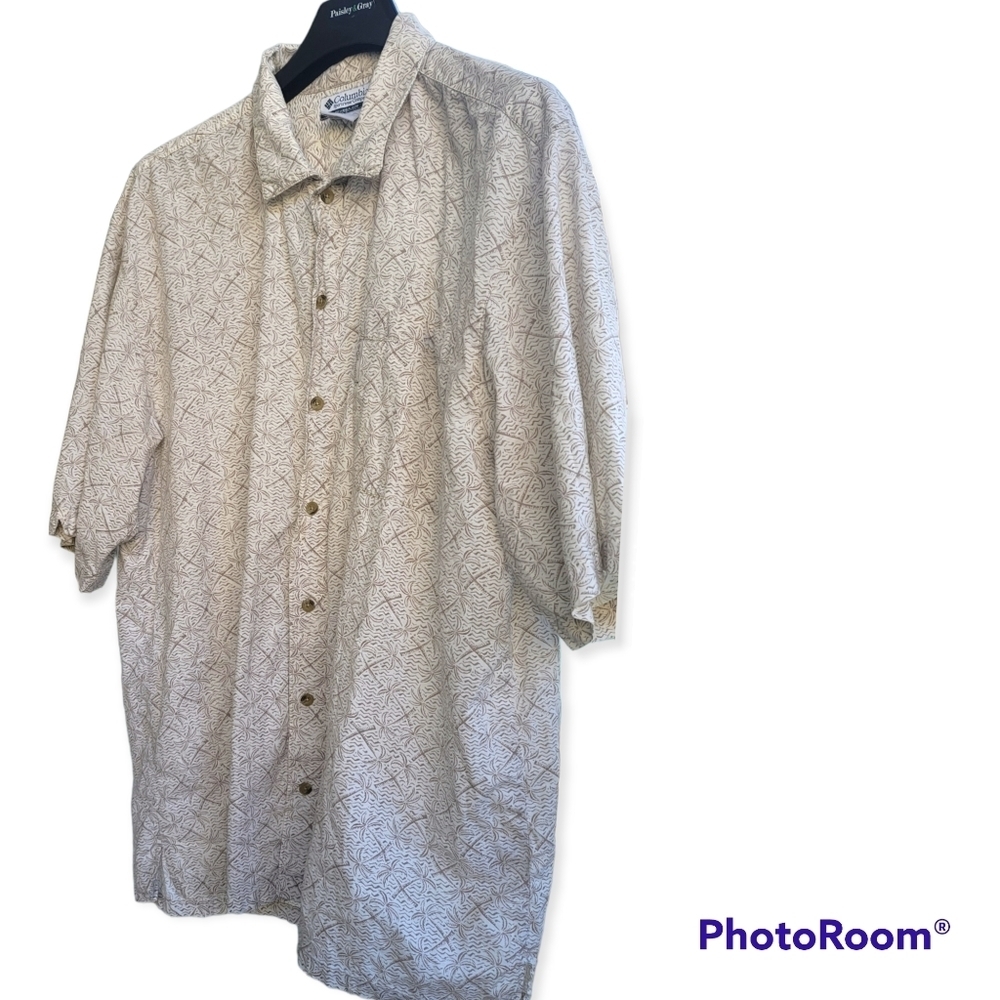 COLUMBIA Men's Campshirt Button up Palm Trees Prints Beige and Tan Size XL.Pre - Picture 2 of 6